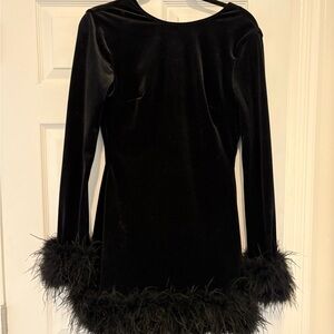 Chic Black Velvet Dress with Feather Trim house of CB